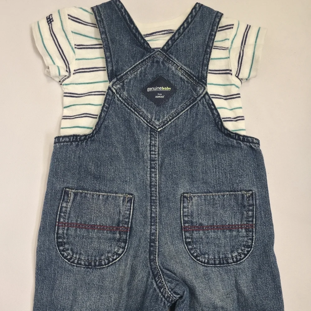 Vintage OshKosh Genuine Baby Denim Overalls Set 3M Blue Jean Infant Classic USA